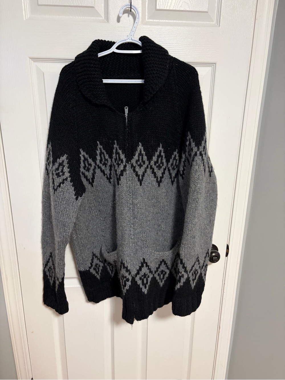 Black & Gray Half-Zip Geometric Knit Sweater